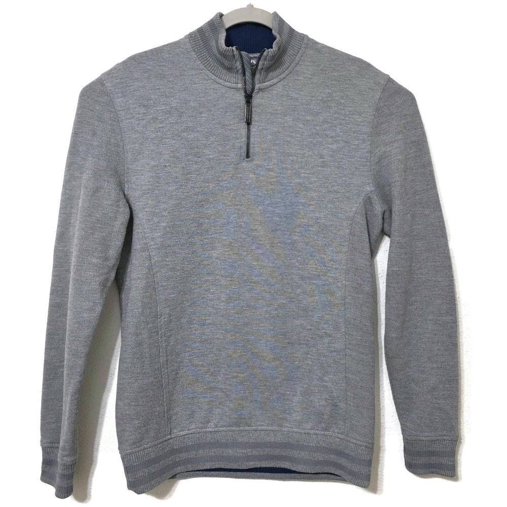 Ted Baker Sweater Mens Medium Gray Quarter Zip Mock‎ Neck Stretch Knit Pullover